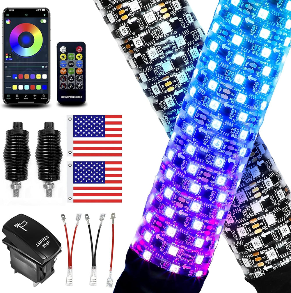 2 Pack 2FT Fat Whip Lights, LED Whip Lights with App & Remote Control, Sp...