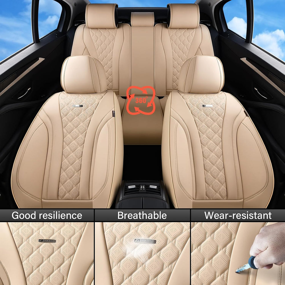 Coverado Car Seat Covers Front Seats, Beige Seat Covers, Breathable Perforate...