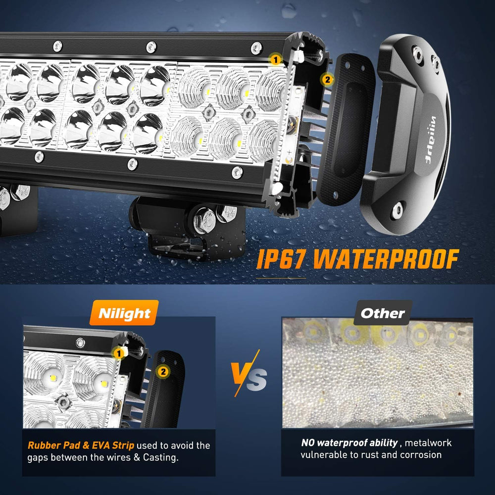 Nilight Led Light Bar 2Pcs 12Inch 72W 5040 LM Spot Flood ComboLed Off Road Li...