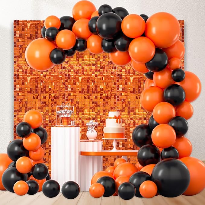 24PCS Orange Shimmer Wall Backdrop, Laser Square Sequin Photo Backdrops Panel...