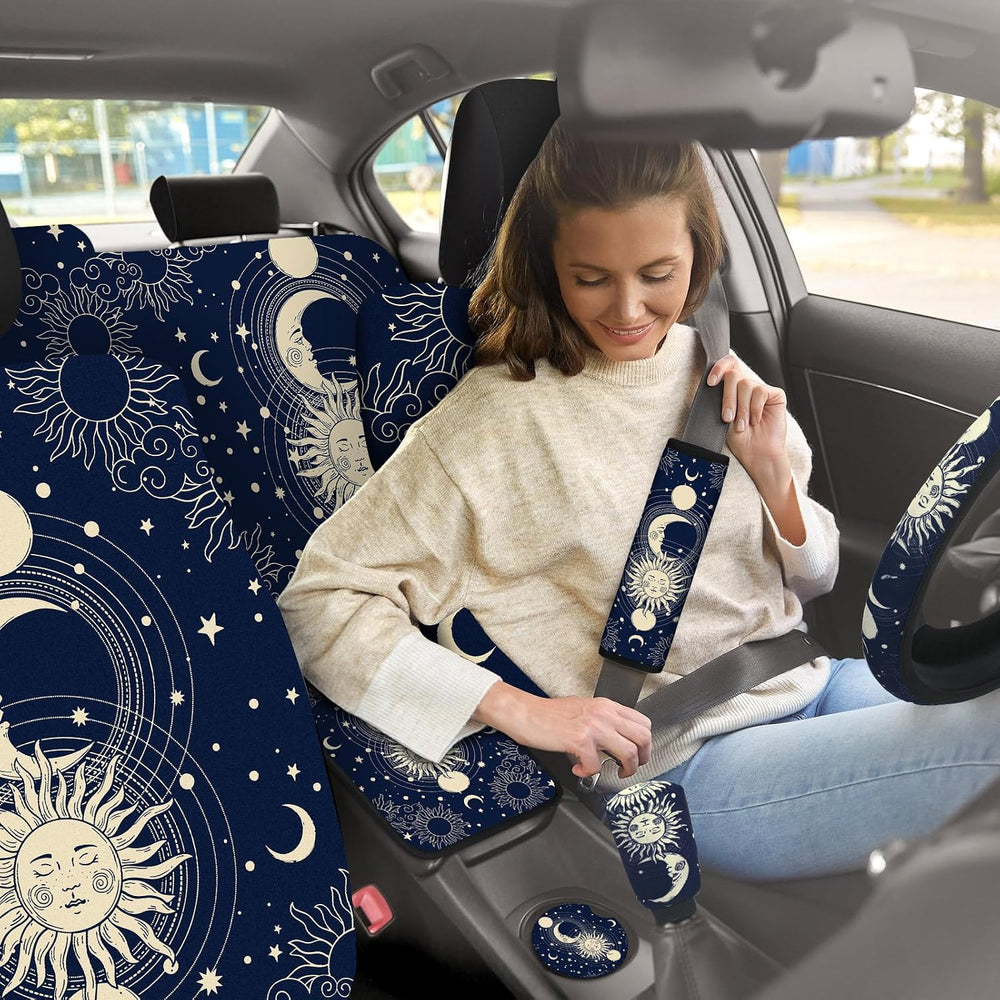 Estune 19 Pcs Car Seat Covers, Full Set Car Accessories Steering Wheel Front ...
