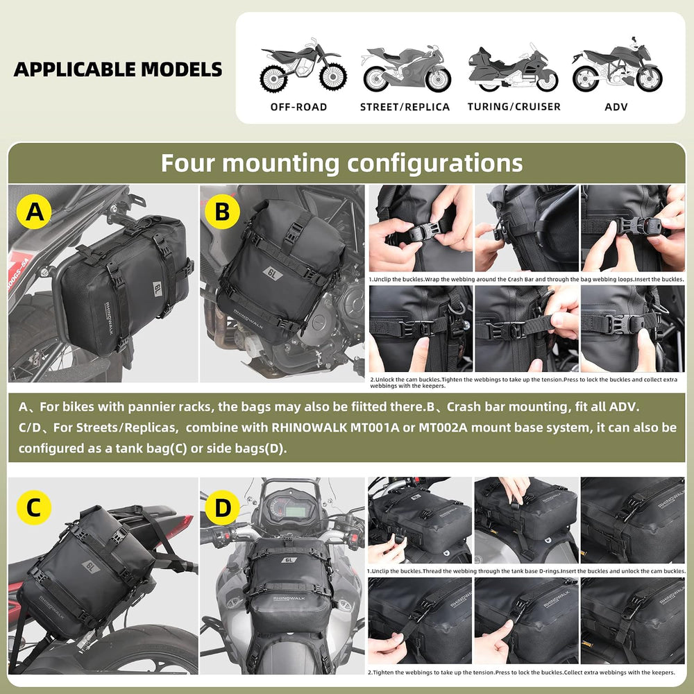 Rhinowalk Motorcycle Crash Bar Bag Waterproof 6L Motorcycle Frame Bag Saddle ...