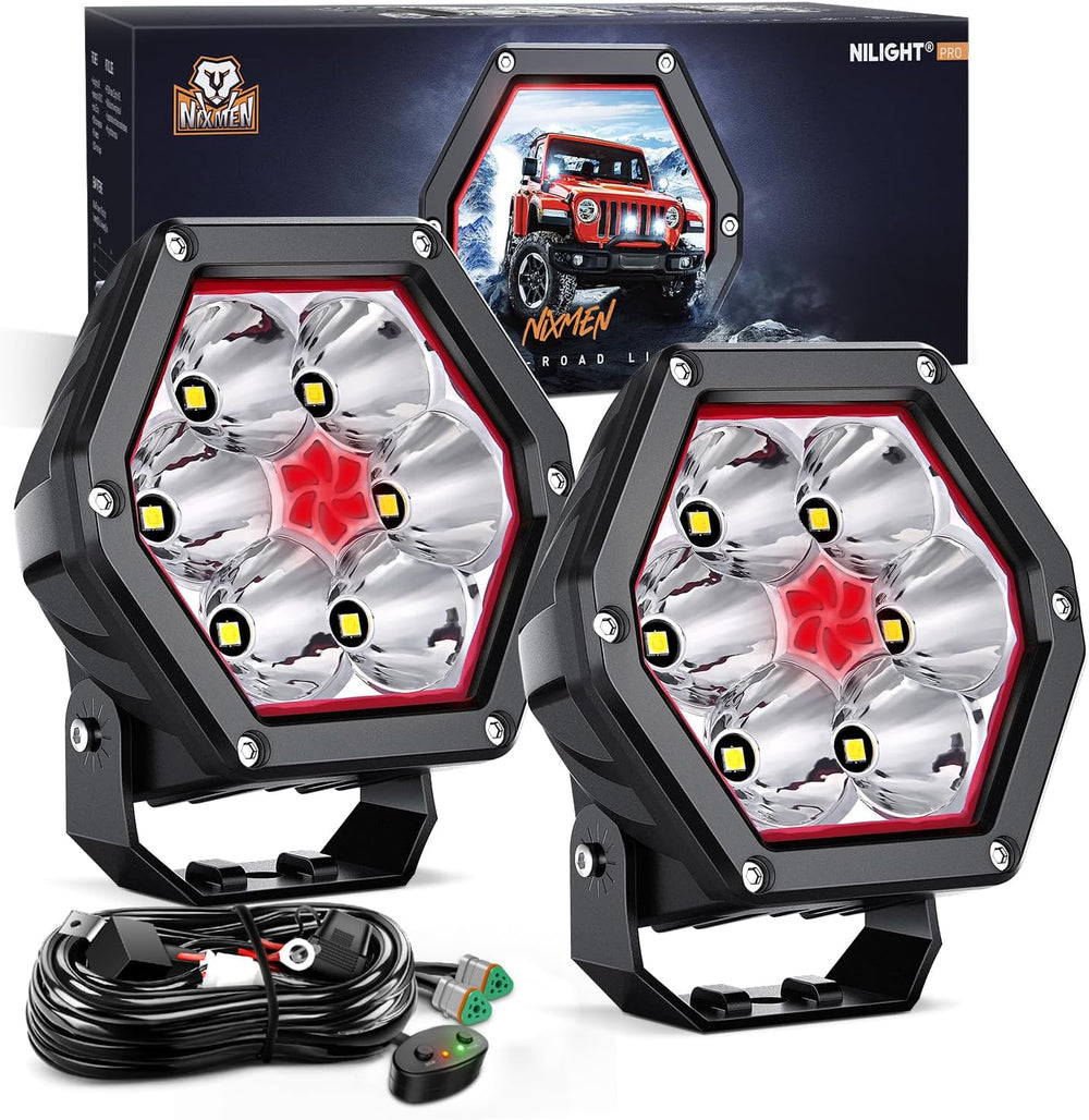 Nilight 4 Inch Hexagon 30 W 2600LM 10° Super Spot LED Pod Lights with DRL