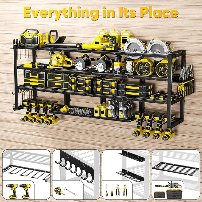64”W Power Tool Organizer Wall Mount, Heavy Duty 8-Drill Cordless Drill Holder