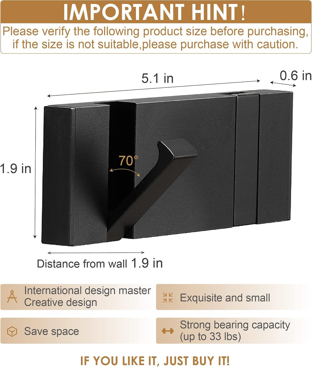2 Pack，Waterproof Black Towel Hooks，Foldable Towel Hooks for Bathrooms，Modern...