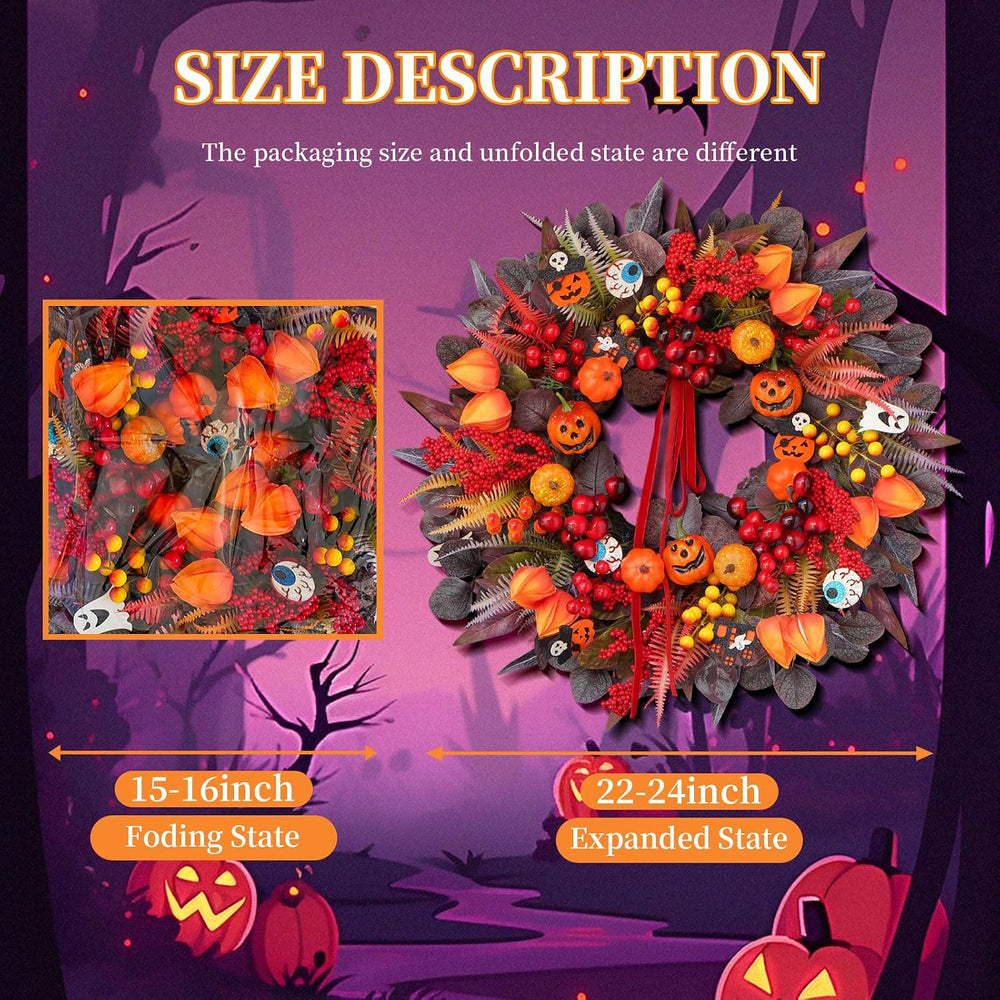 Halloween Wreaths for Front Door 24" Jack O'Lantern Halloween Wreath