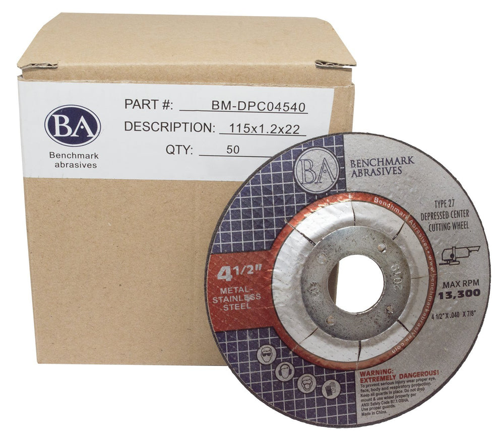 Benchmark Abrasives Grinder Cut Off Wheels 4 1/2 Inch Aluminum Oxide Depresse...