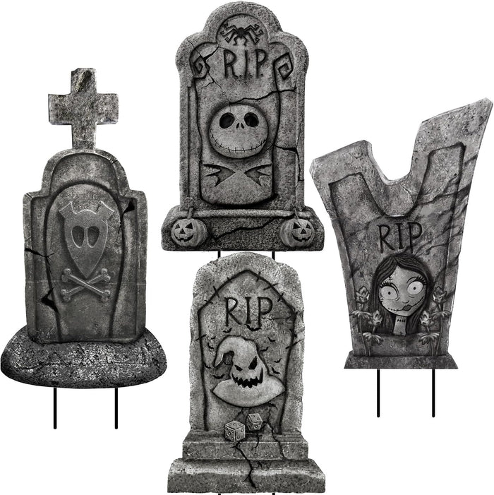 4PCS Metal Halloween Tombstone Outdoor Yard Signs with Stakes Decorations