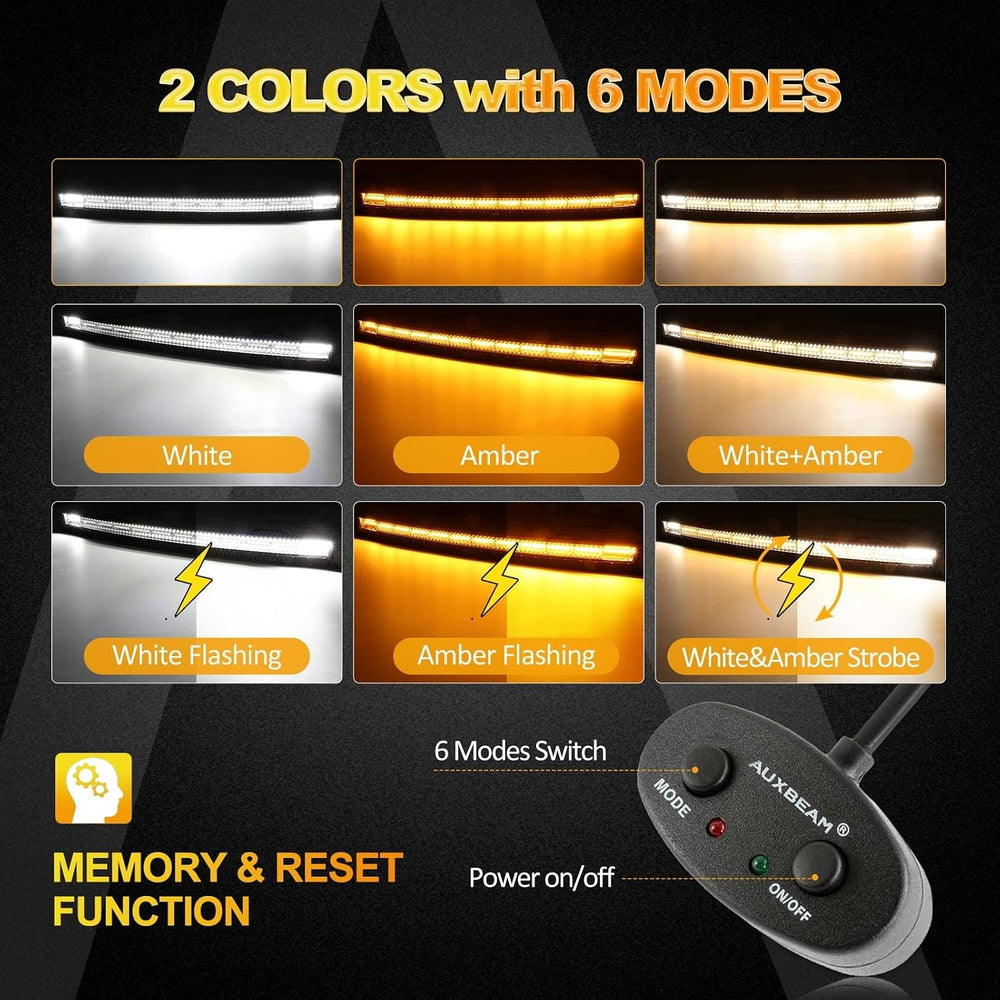 Auxbeam 50" Curved LED Light Bar, 288W Dual-Color 6 Modes Driving Lights