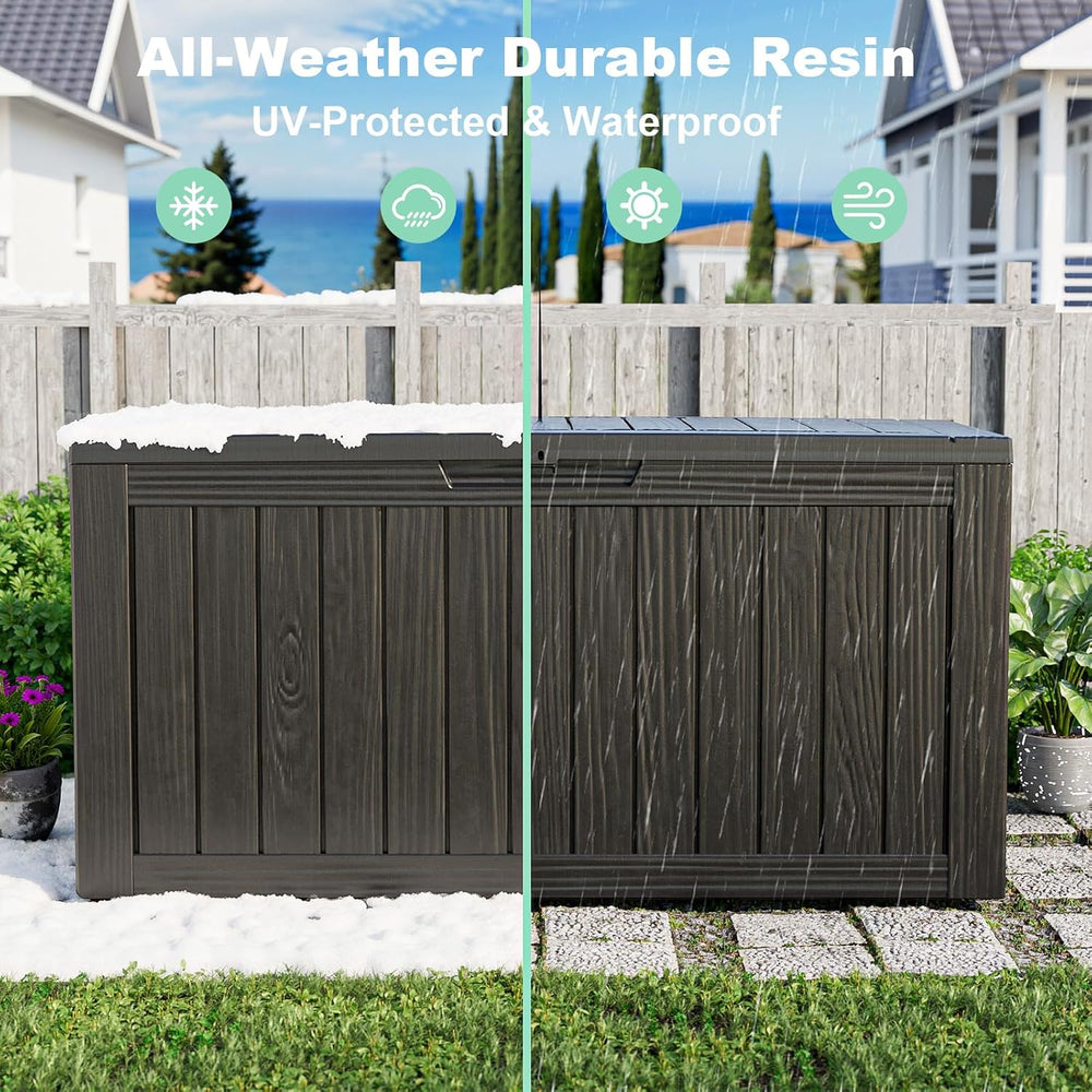 DRATO 90 Gallon Deck Boxes Outdoor Waterproof, Resin Large Lockable Storage B...