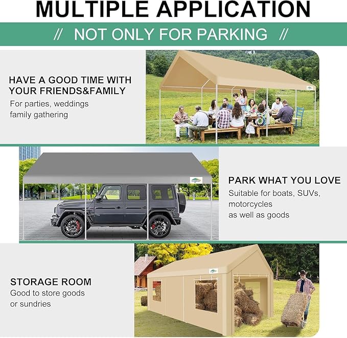 COBIZI Carport 12x20ft Heavy Duty Portable Garage, 2.0 Powder Coated Frame