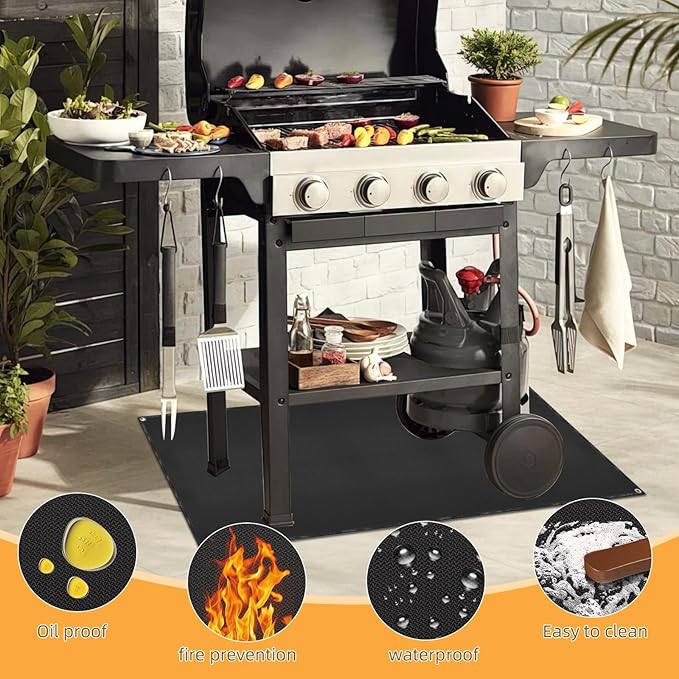 Under Grill Mat for Outdoor Grilling, 70 x 48 inches Double-Sided Fireproof