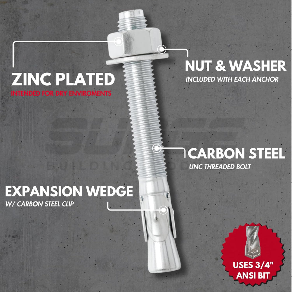 3/4" x 4-3/4" Zinc-Plated Wedge Anchors for Concrete & Cement (...