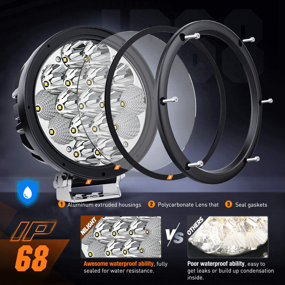 Nilight Pro Series 2PCS 7 Inch Round LED Driving Offroad Light 85W 10200LM