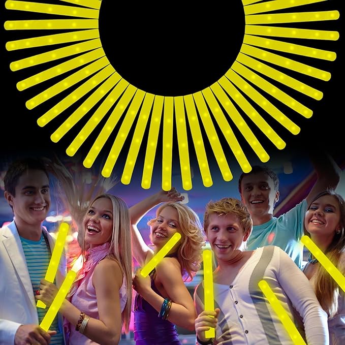 Foam Glow Sticks Bulk, 30 PCS Yellow Light Up Foam Sticks 3 Modes, Glow Party...