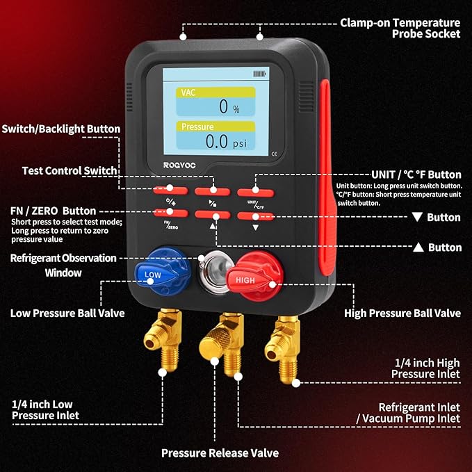 Digital Manifold Gauge, HVAC Refrigerants Digital AC Gauges Set