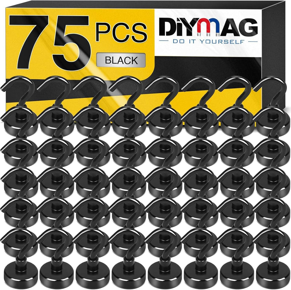 DIYMAG Magnetic Hooks, 30Lbs Strong Heavy Duty Cruise Magnet S-Hooks (75pcs)