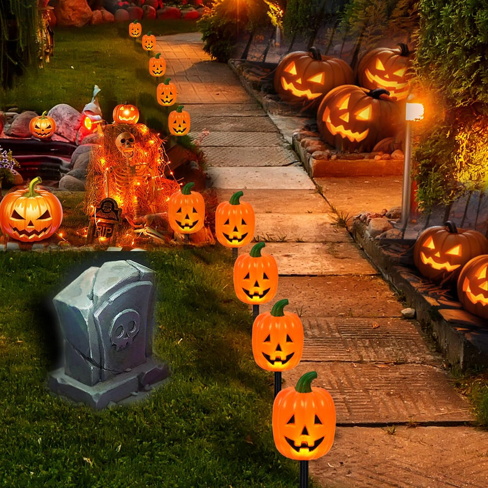 BRIGHTDECK Halloween Pumpkin Stake Lights, Set of 10 Decorative Solar Pumpkin...