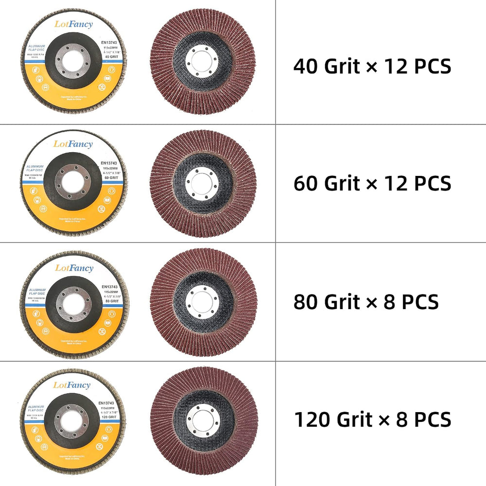 LotFancy Angle Grinder Sanding Disc for Metal Wood, 40pcs, 4 1/2 Flap Disc