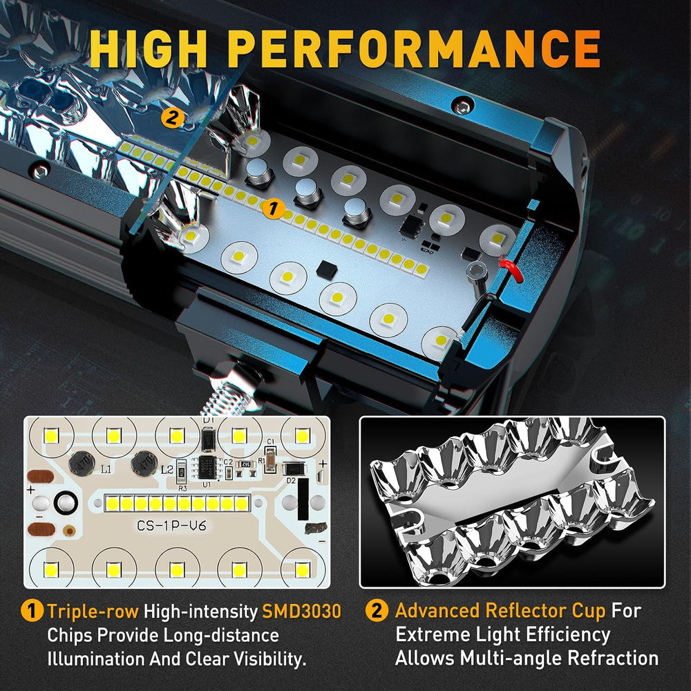 NAOEVO 12Inch LED Light Bar and 2PCS 4Inch Pod Lights with 3-Lead Harness