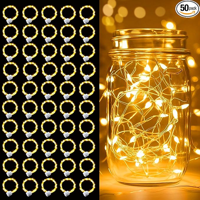 pozzolanas 50 Pack Warm White Battery Operated String Lights - 7ft Waterproof...