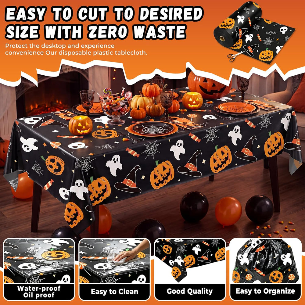 54 Inch X 300 Feet Plastic Table Cover Roll Disposable Halloween Tablecloth P...