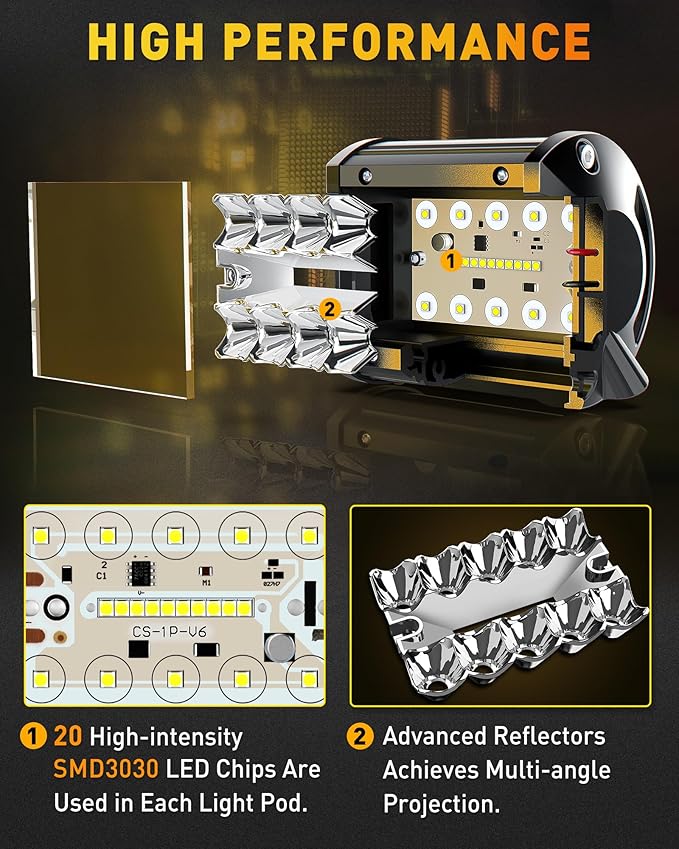 NAOEVO 4 Inch LED Pod Lights, Spot Flood Yellow LED Fog/Driving/Off Road Lights