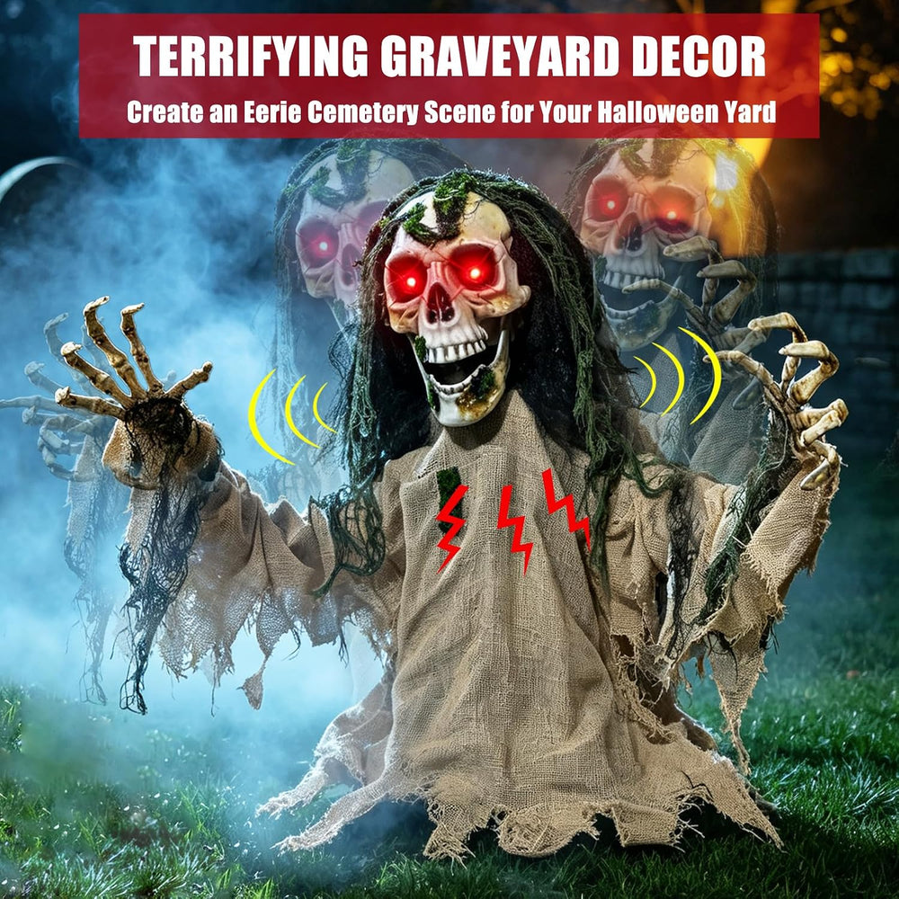 Halloween Animatronic Zombie Groundbreaker Outdoor Decor with Red Eyes