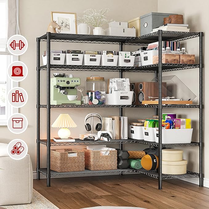 REIBII 5 Tier Wire Shelving Storage Shelves Loads 1430LBS