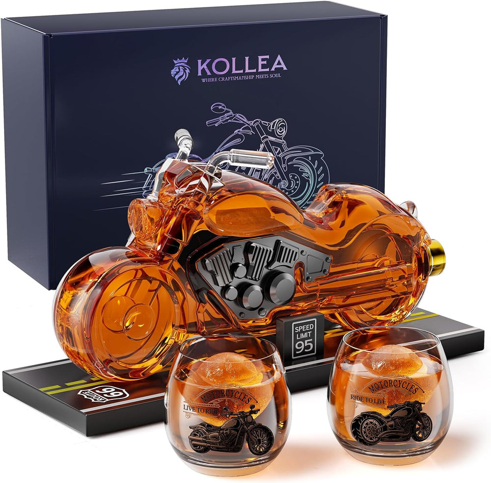 Kollea Motorcycle Whiskey Decanter Gift Set with 2 Glasses