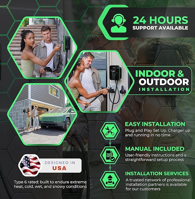 MACH 2:Fast Level 2 EV Charger 48 amp Garage-pro Wall-Mount. Electric Vehicle