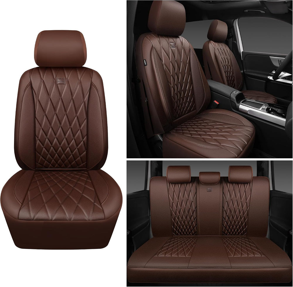 CAR PASS Piping Luxury Faux Leather Seat Covers Full Set, 5 Seats Anti-Slip W...