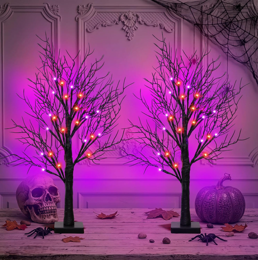 [Timer] 2 Pack Halloween Decorations Indoor, 24 Inch Lighted Black Halloween ...
