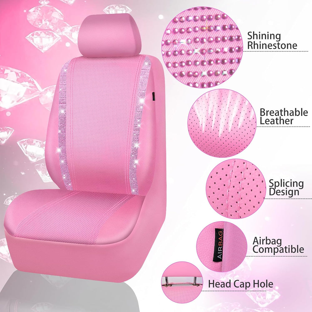 CAR PASS Bling Diamond Car Seat Covers, Shining Rhinestone Waterproof Faux Le...