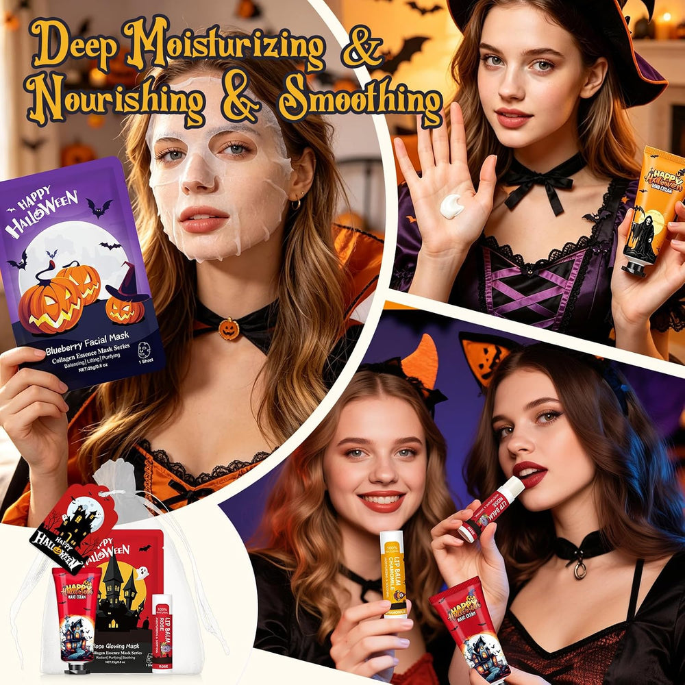 30 Pack Halloween Face Mask, Lip Balm & Hand Cream, Halloween Party Favors