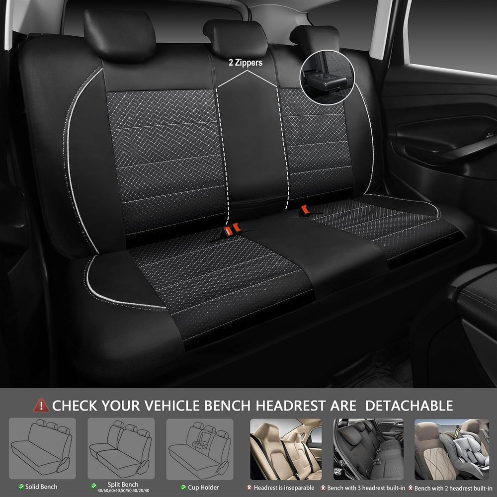 CAR PASS Piping PU Leather Car Seat Cover Full Set, Inside Zipper Design and ...