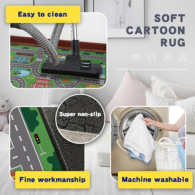 Play Rug for Playroom 59"x39" Car Mat Town City Road Map for Boys B...