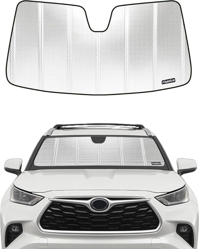 Pigenius Windshield Sun Shade for Toyota Highlander & Highlander Hybrid (Incl. 25th Edition) 2020-2026, NOT for Grand Highlander, Reflective Aluminum Film Front Window Sunshade - BLAZBLOCK
