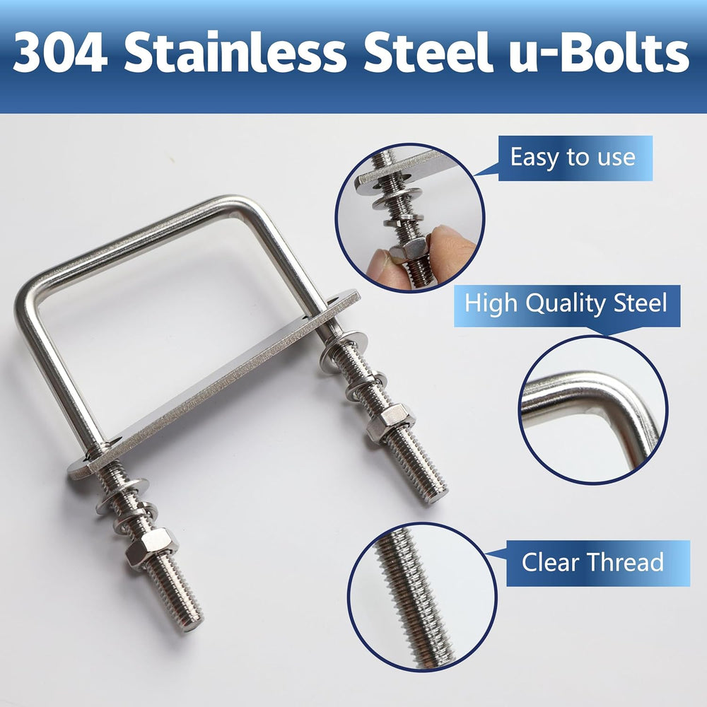 8 Pcs M8 Square U Bolts 2-1/2 Inch Wide, 5/16" x 2-1/2"W x 4" L