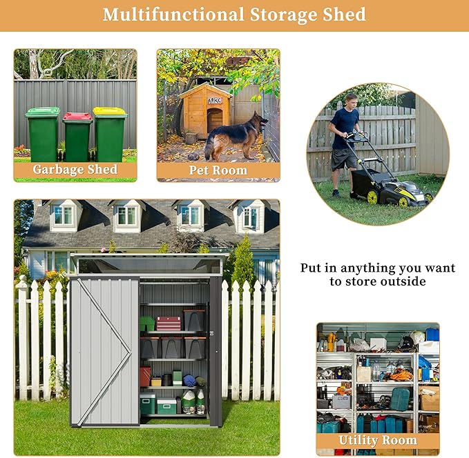 Vongrasig 5 x 3 x 6 FT Outdoor Storage Shed Clearance, Metal Garden Shed