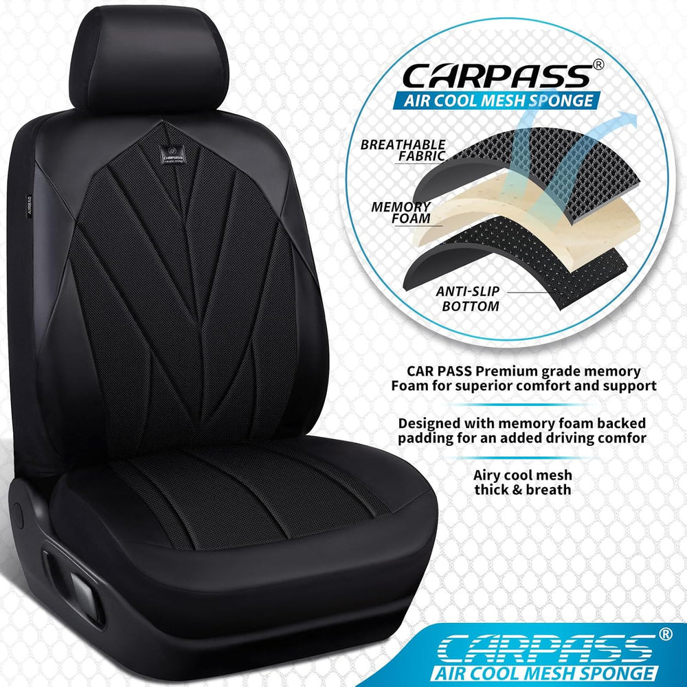 CAR PASS Airy Cool Memory Foam Seat Covers, Leather Mesh Thick Car Seat Cover...