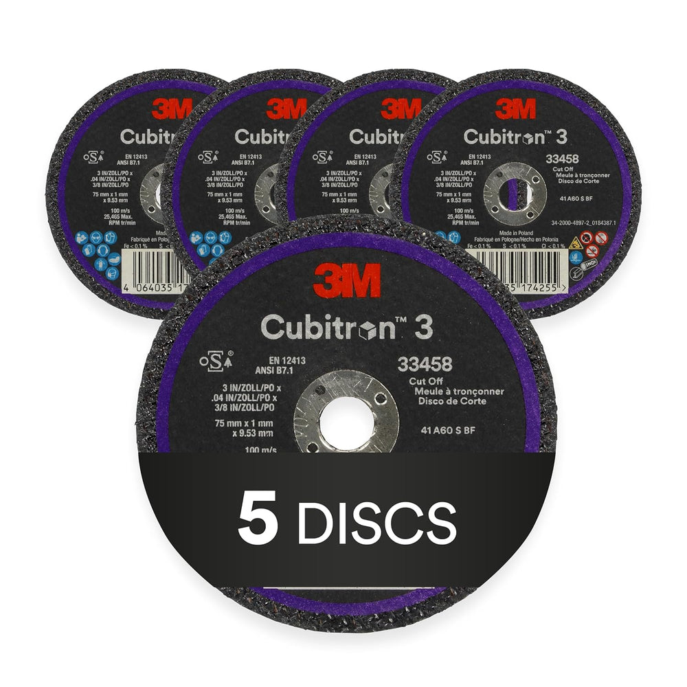 3M Cubitron 3 Cut-Off Wheel 33458, 3 in x 0.04 in x 3/8 in, Long Lasting Perf...
