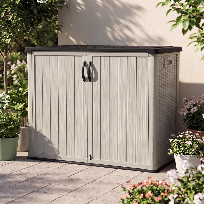 Devoko 26 Cu Ft Resin Outdoor Storage Cabinet with Lockable Doors, Beige