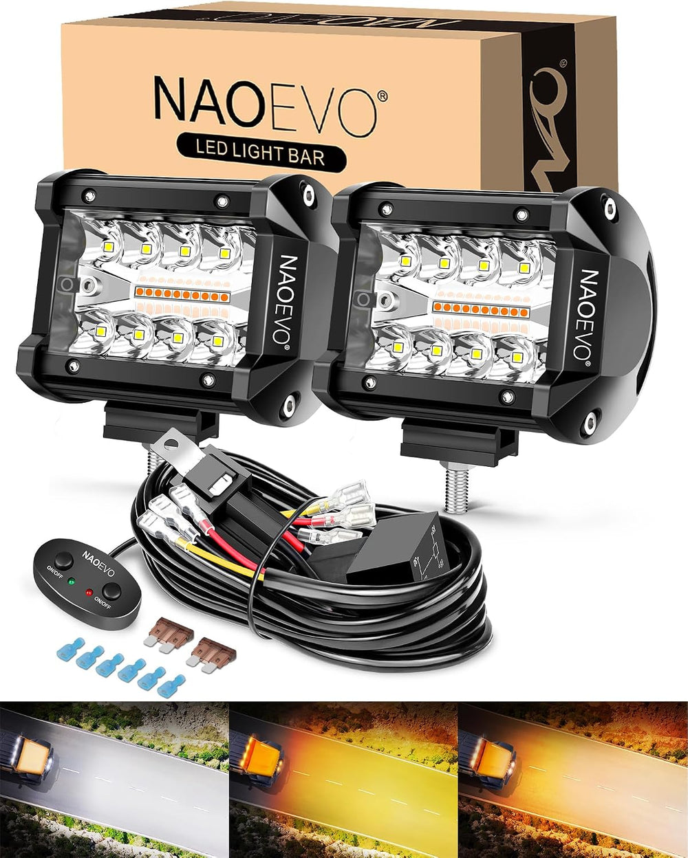 NAOEVO 4 Inch LED Pod Lights, Spot Flood LED Fog/Driving/Off Road Lights