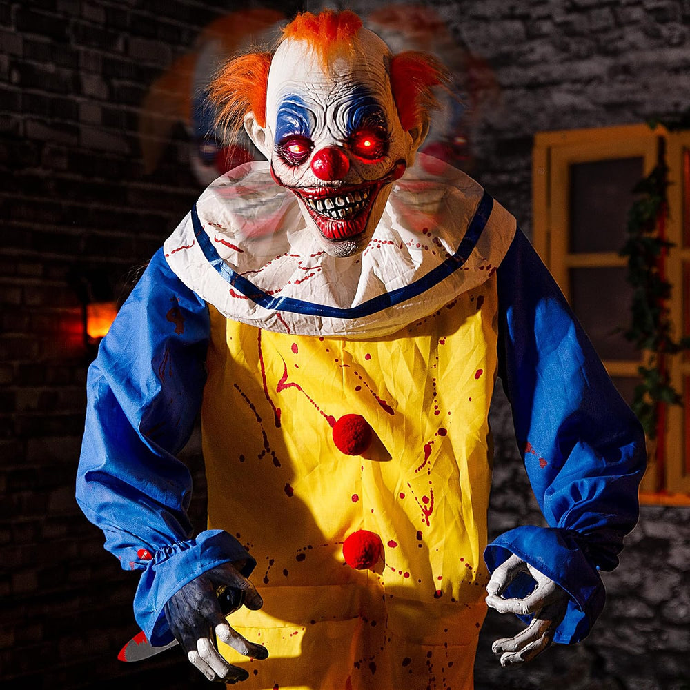 Halloween Animatronic 6ft Killer Clown Decorations, 72inch Animated Clown wit...