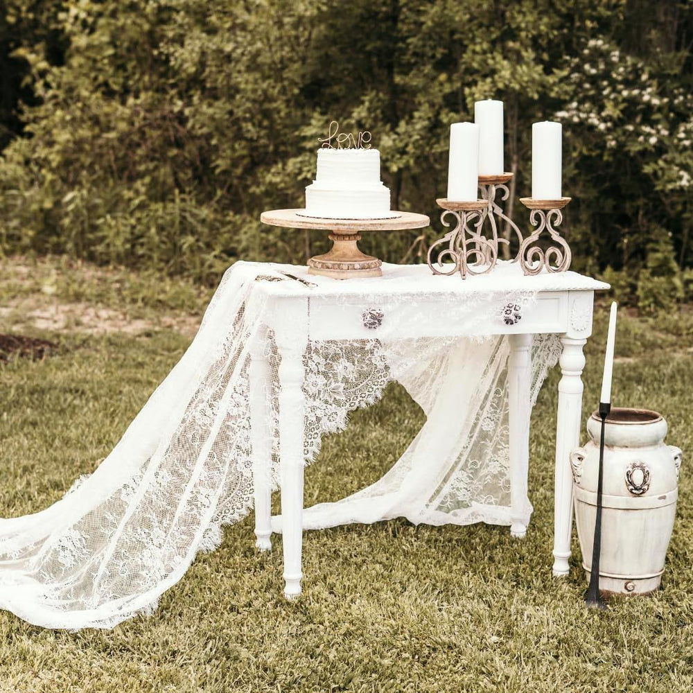 LuoluoHouse 2 Pack 60 x 120 Inch White Lace Rustic Table Cloths Vintage