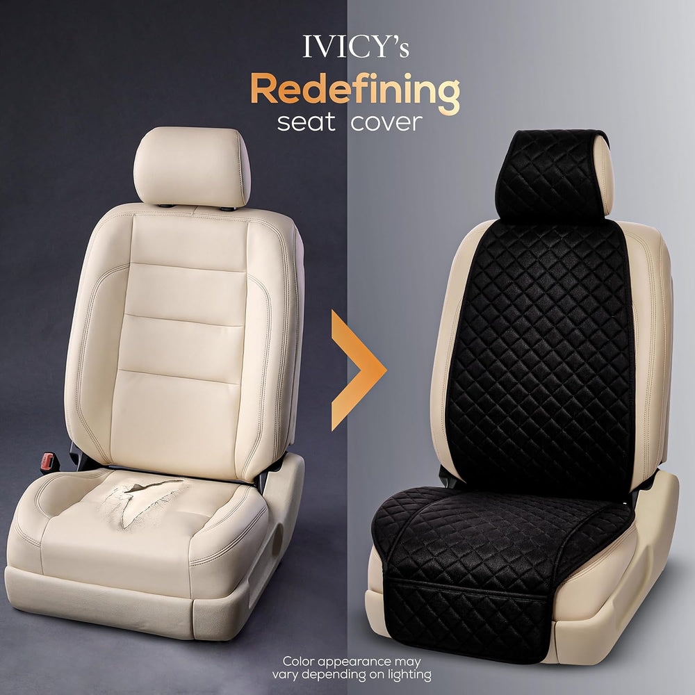 IVICY Faux Linen Front Car Seat Cover, Seat Protector, 1 Unit, Black