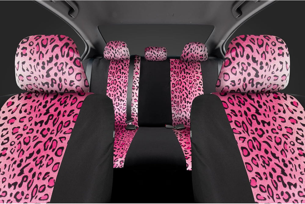 carXS Leopard Print Car Seat Covers Full Set, Includes Matching Seat Belt Pad...