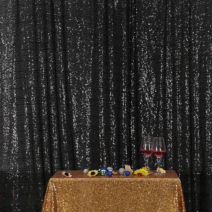 Eternal Beauty Black Sequin Backdrop, 8x10 Ft Halloween Glitter Background Cu...