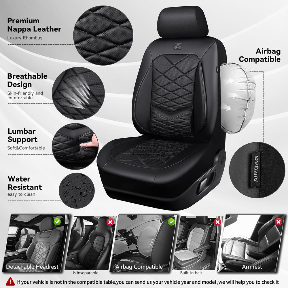 CAR PASS Luxury Nappa Leather Front Seat Covers, Waterproof 3D Foam Seat Cove...
